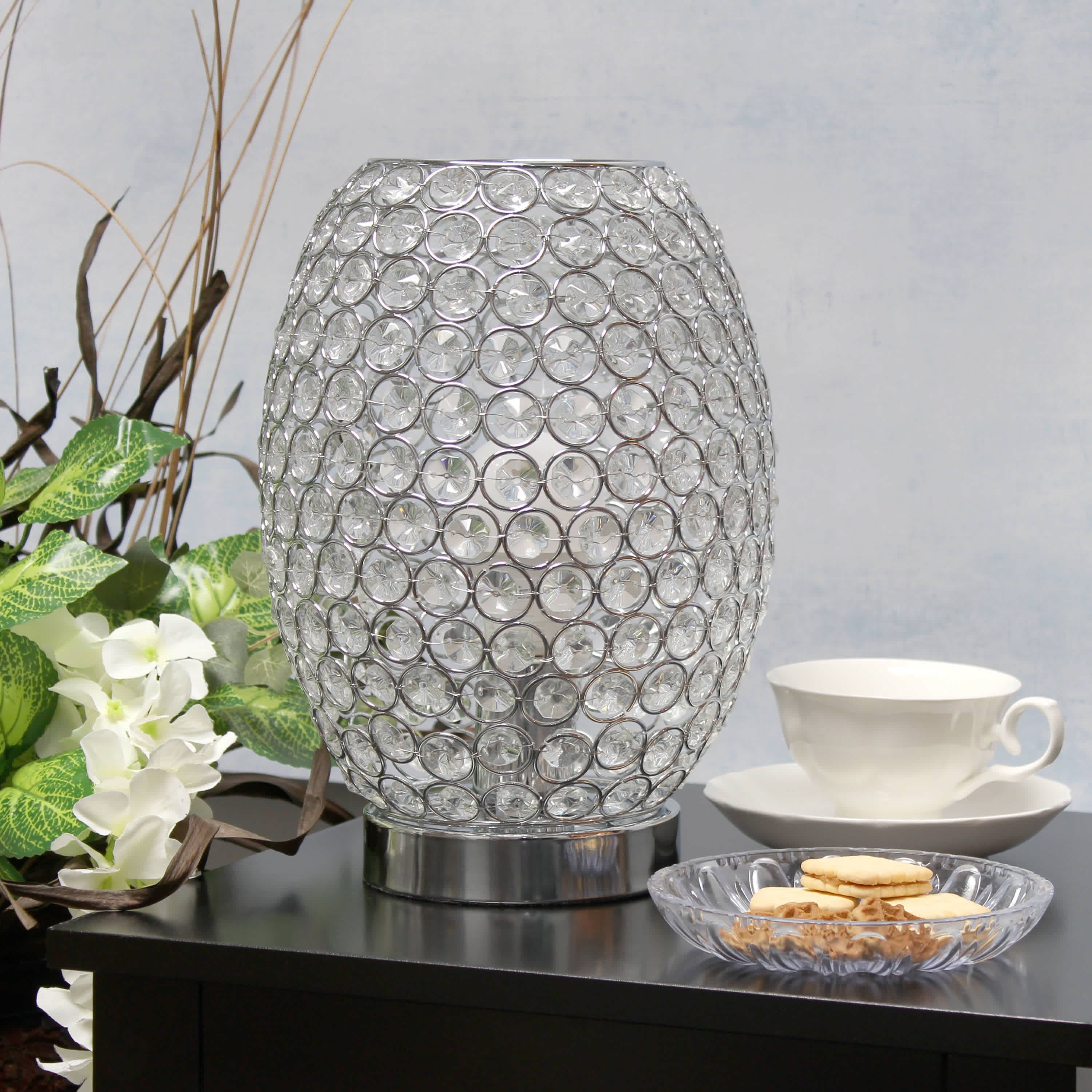 11" Glamorous Round Crystal Uplight Vase Table Lamp, for Living Room, Entryway, Hallway, Home Décor, Bedroom, Dining Room, Chrome