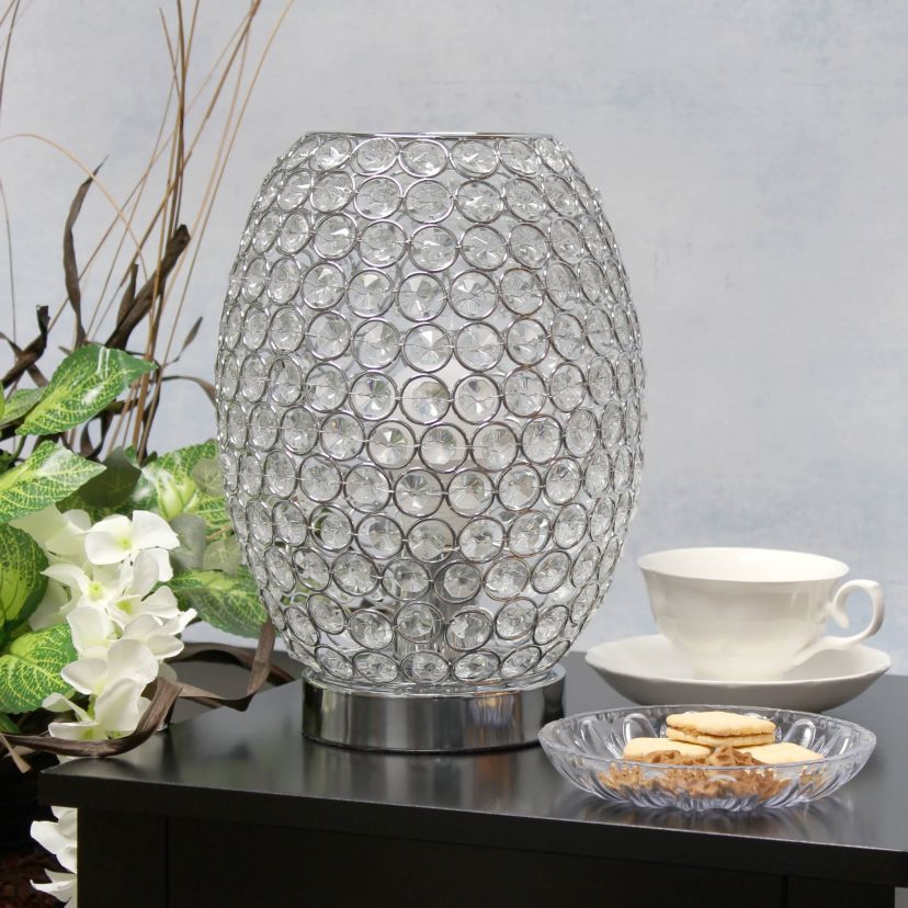 11" Glamorous Round Crystal Uplight Vase Table Lamp, for Living Room, Entryway, Hallway, Home Décor, Bedroom, Dining Room, Chrome