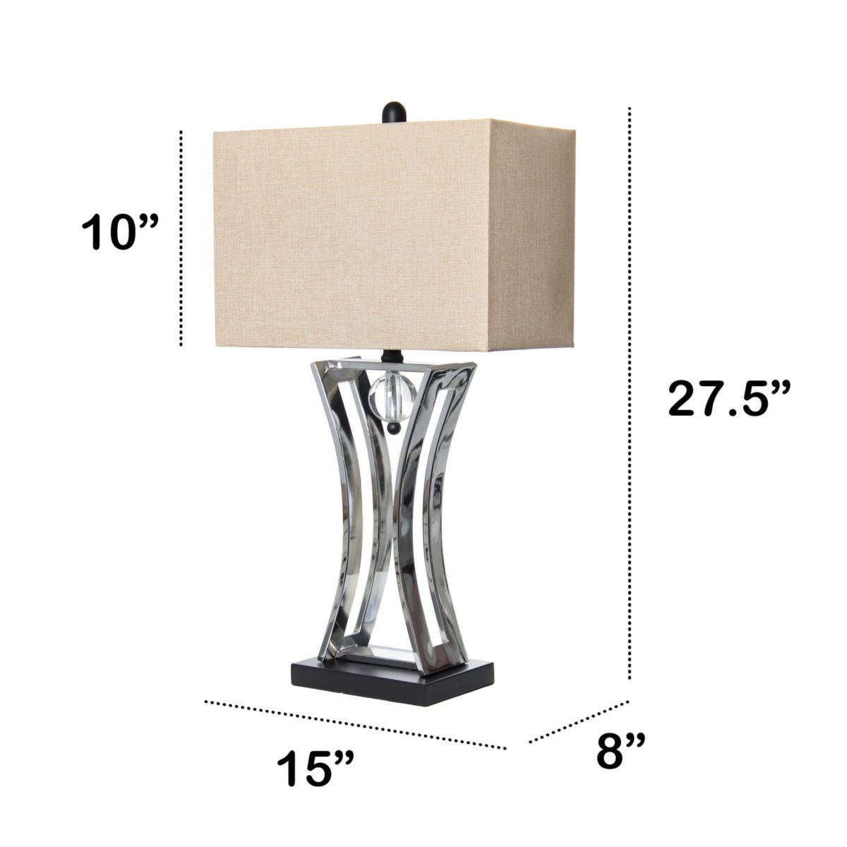 27.5" Modern Elegance Table Lamp with Chrome Finish and Crystal Accent, for Living Room, Office, Bedroom, Chrome