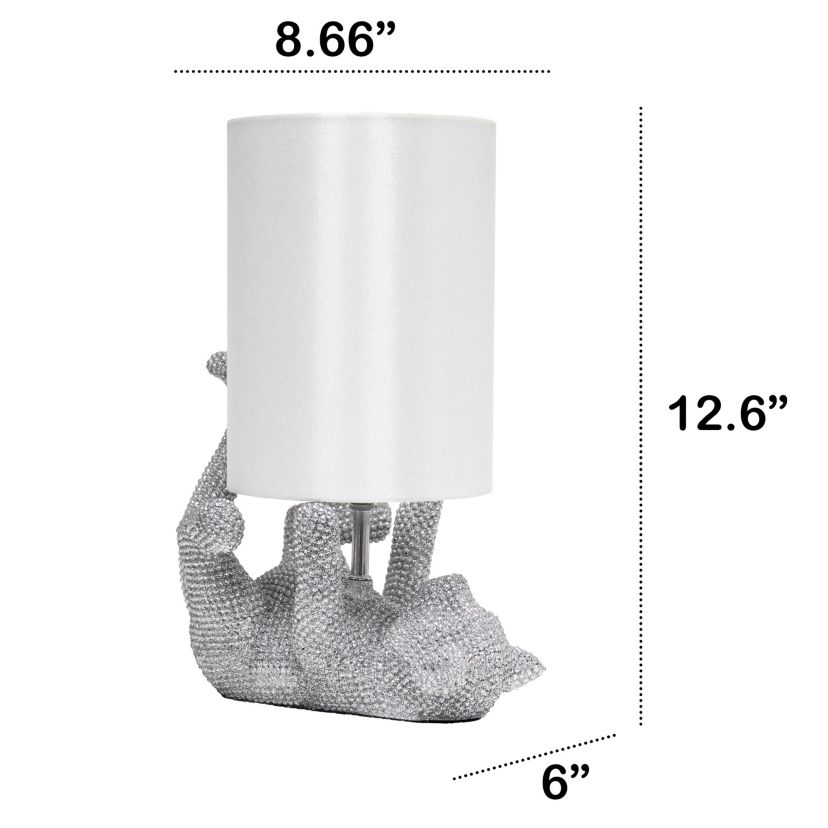 12.6" Diamond Studded Rhinestone Look Kitty Cat Feline Kids Desk Nightstand Table Lamp with Faux Silk Fabric Shade