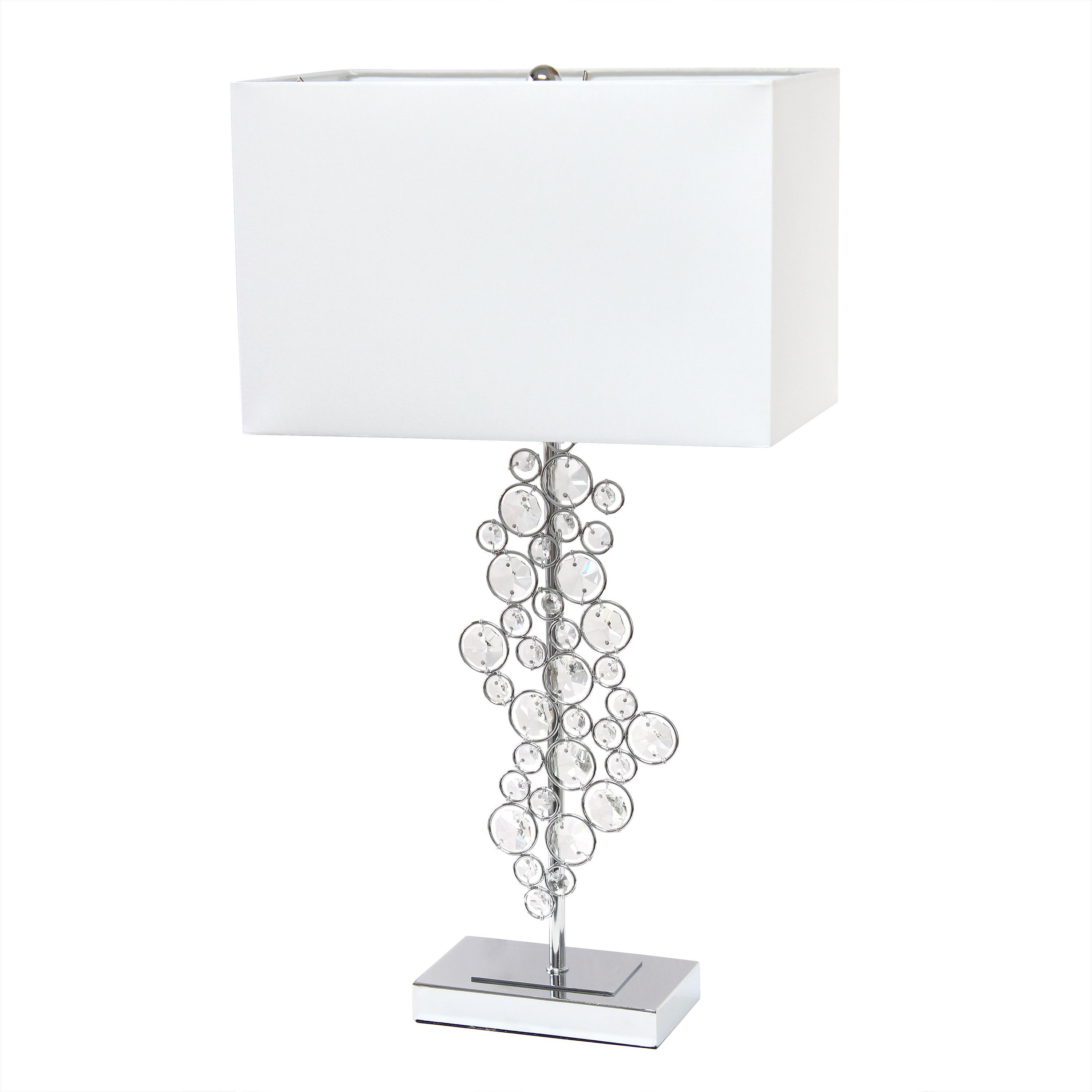 26.25" Tall Contemporary Crystal Glitz and Chrome Glam Table Lamp with White Fabric Rectangular Shade