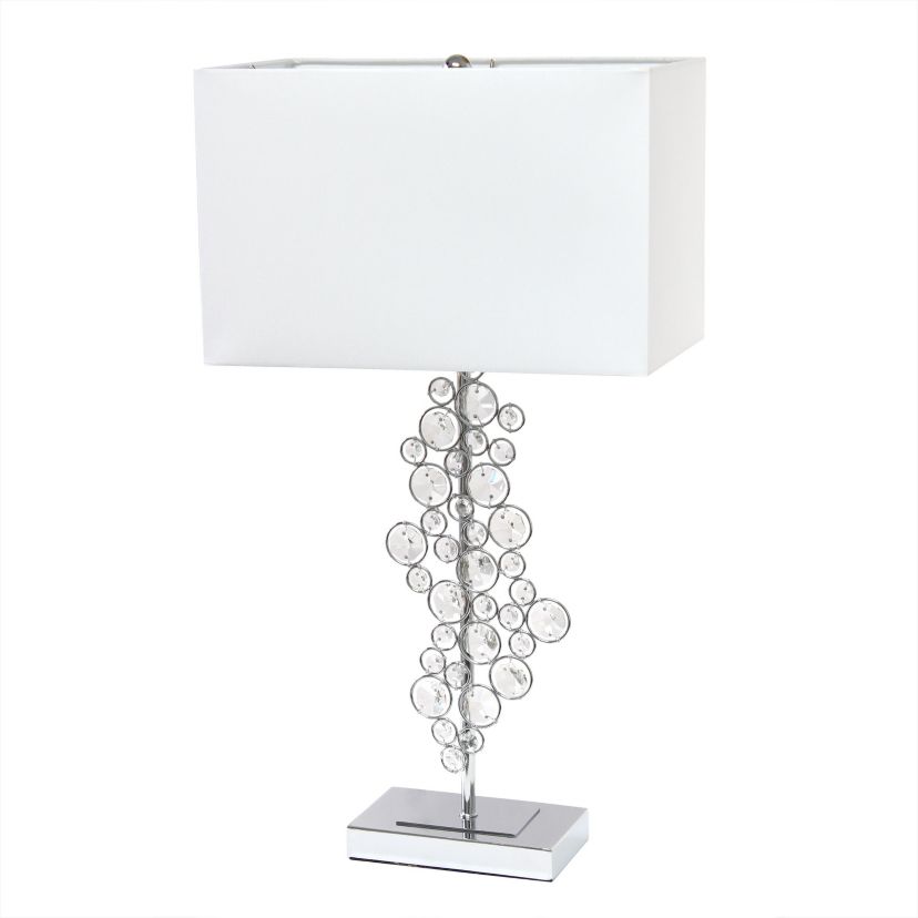 26.25" Tall Contemporary Crystal Glitz and Chrome Glam Table Lamp with White Fabric Rectangular Shade