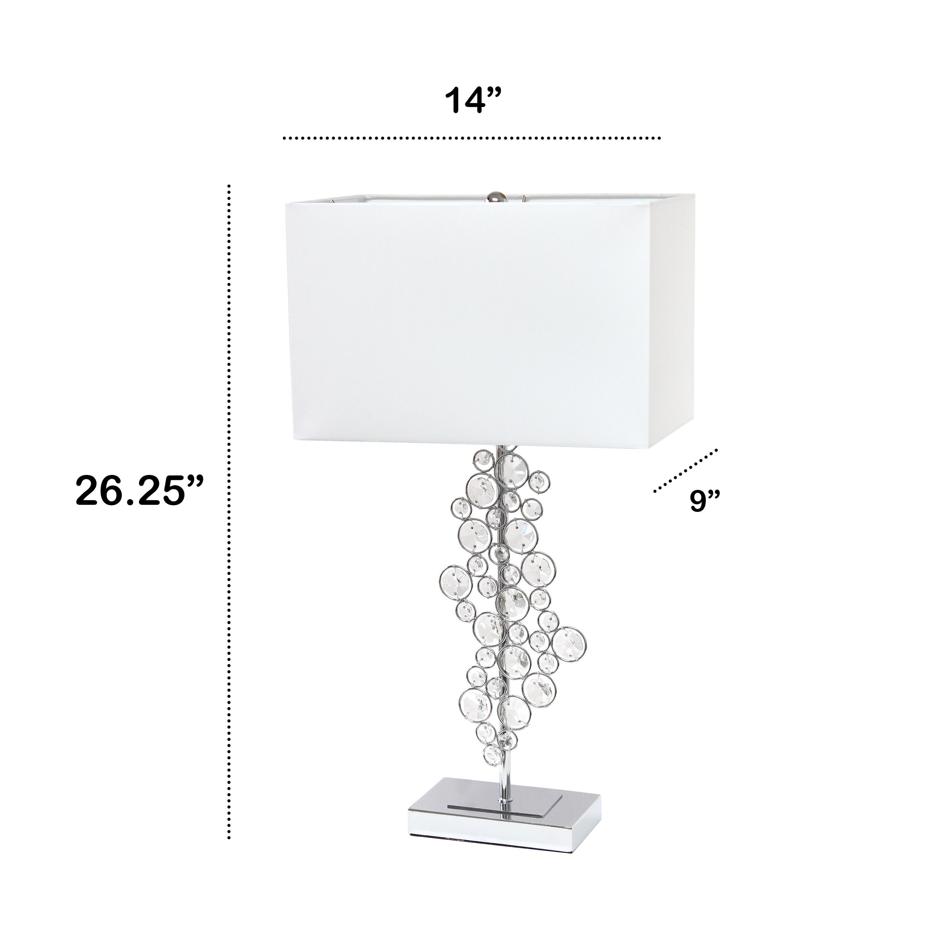 26.25" Tall Contemporary Crystal Glitz and Chrome Glam Table Lamp with White Fabric Rectangular Shade