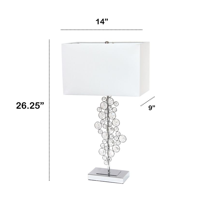 26.25" Tall Contemporary Crystal Glitz and Chrome Glam Table Lamp with White Fabric Rectangular Shade