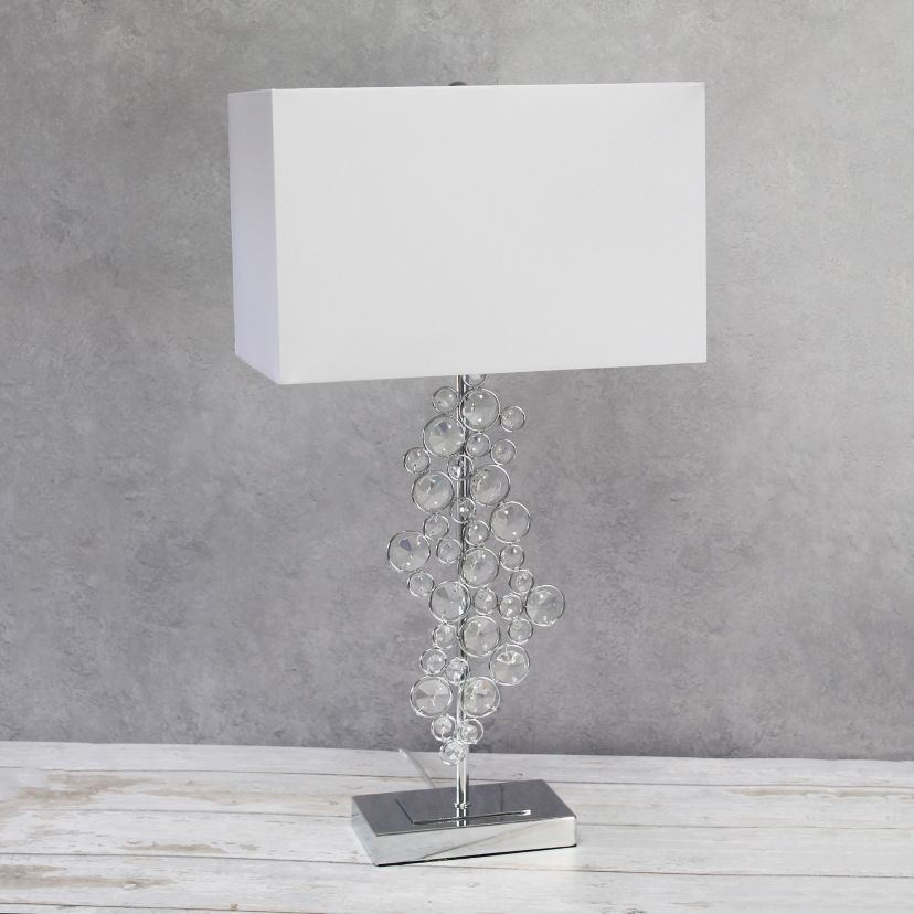 26.25" Tall Contemporary Crystal Glitz and Chrome Glam Table Lamp with White Fabric Rectangular Shade