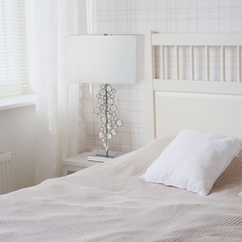 26.25" Tall Contemporary Crystal Glitz and Chrome Glam Table Lamp with White Fabric Rectangular Shade
