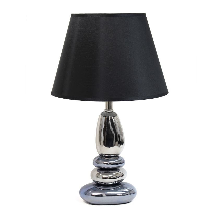 21.5" Contemporary Ebb and Flow Stacked Stone Table Lamp for Living Room, Office, Entryway, Nightstand, Dining Room, Chrome Blue