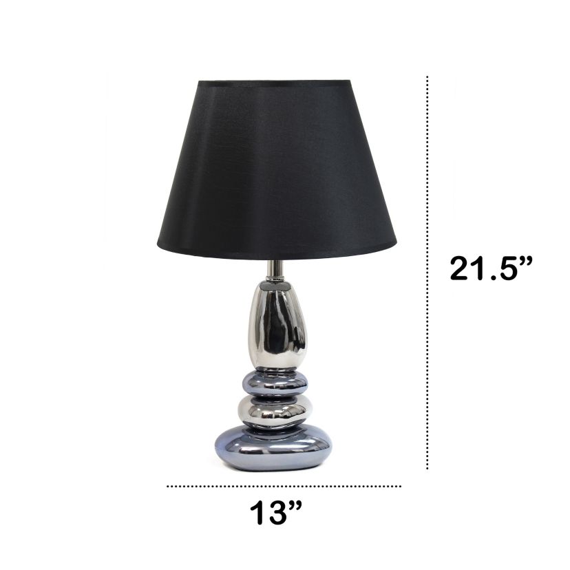 21.5" Contemporary Ebb and Flow Stacked Stone Table Lamp for Living Room, Office, Entryway, Nightstand, Dining Room, Chrome Blue