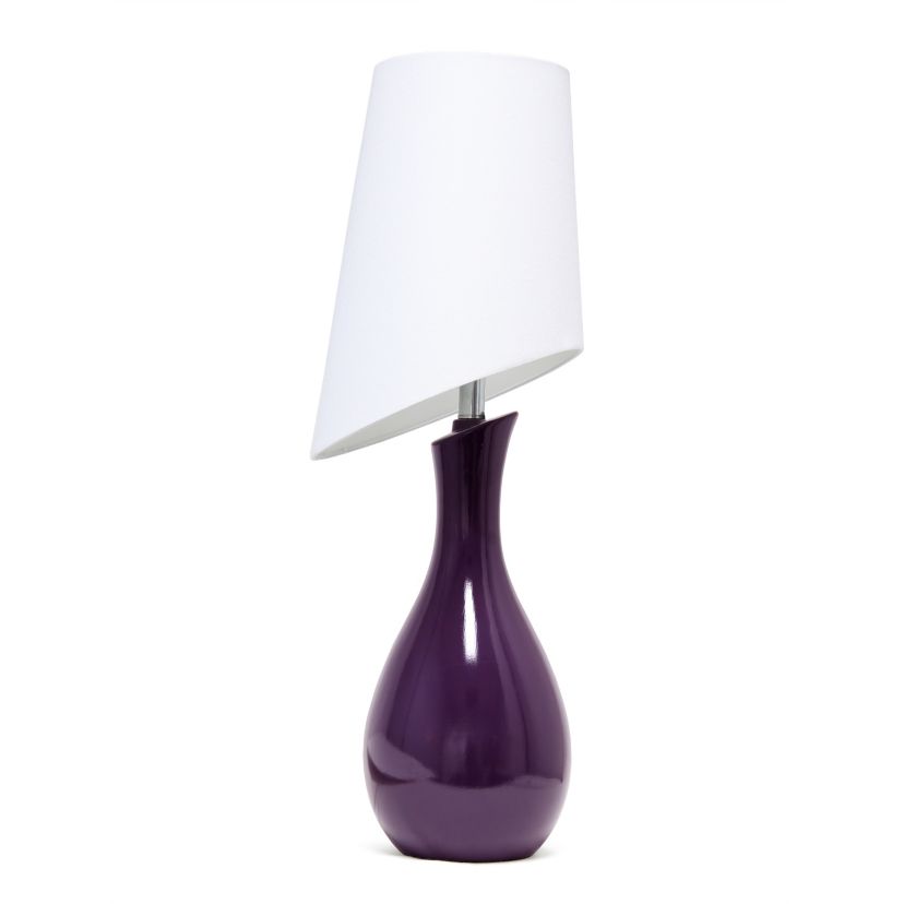 29" Eggplant Contemporary Table Lamp with Slanted White Shade for Living Room, Office, Entryway, Nightstand, Dining Room, Eggplant Purple