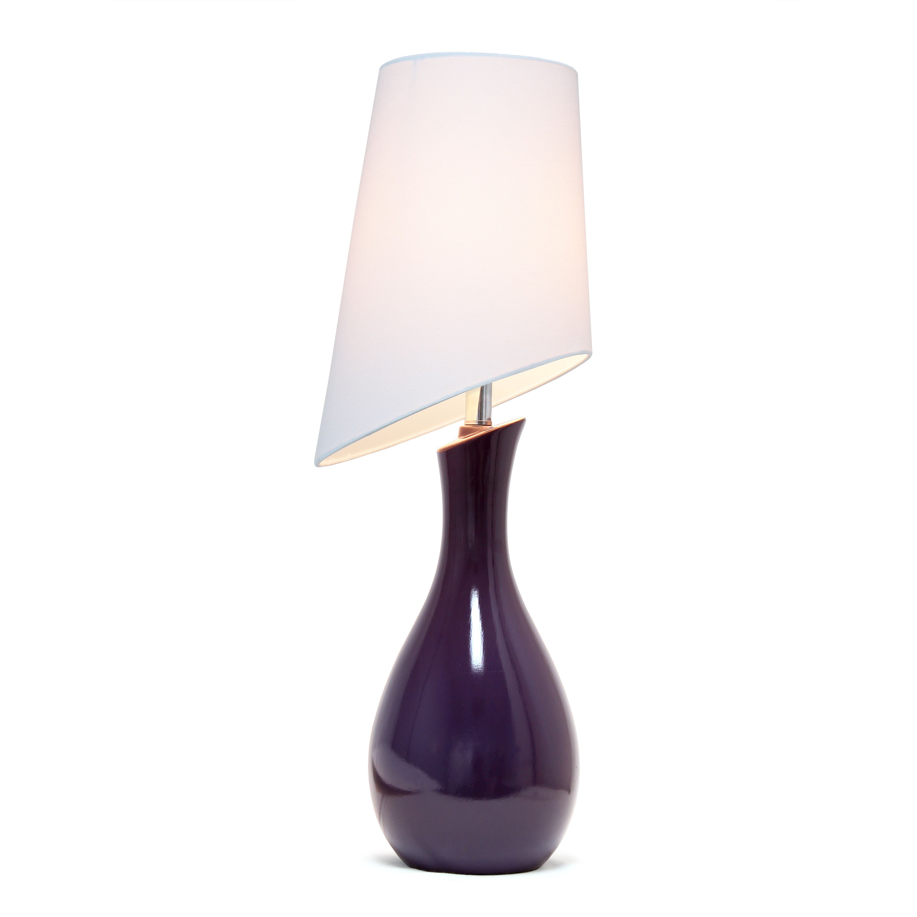 29" Eggplant Contemporary Table Lamp with Slanted White Shade for Living Room, Office, Entryway, Nightstand, Dining Room, Eggplant Purple