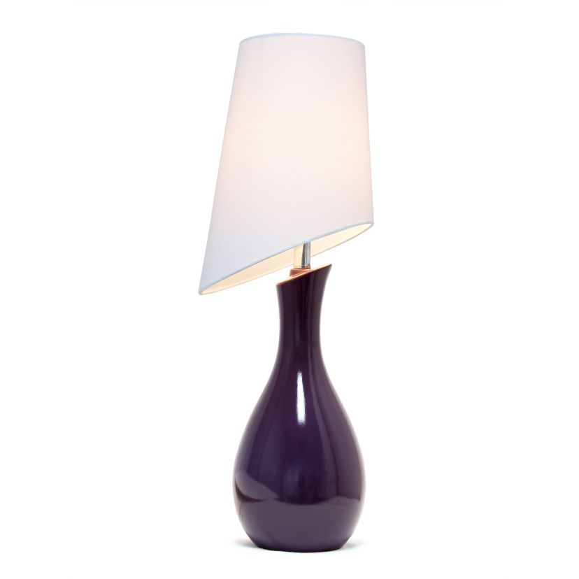 29" Eggplant Contemporary Table Lamp with Slanted White Shade for Living Room, Office, Entryway, Nightstand, Dining Room, Eggplant Purple
