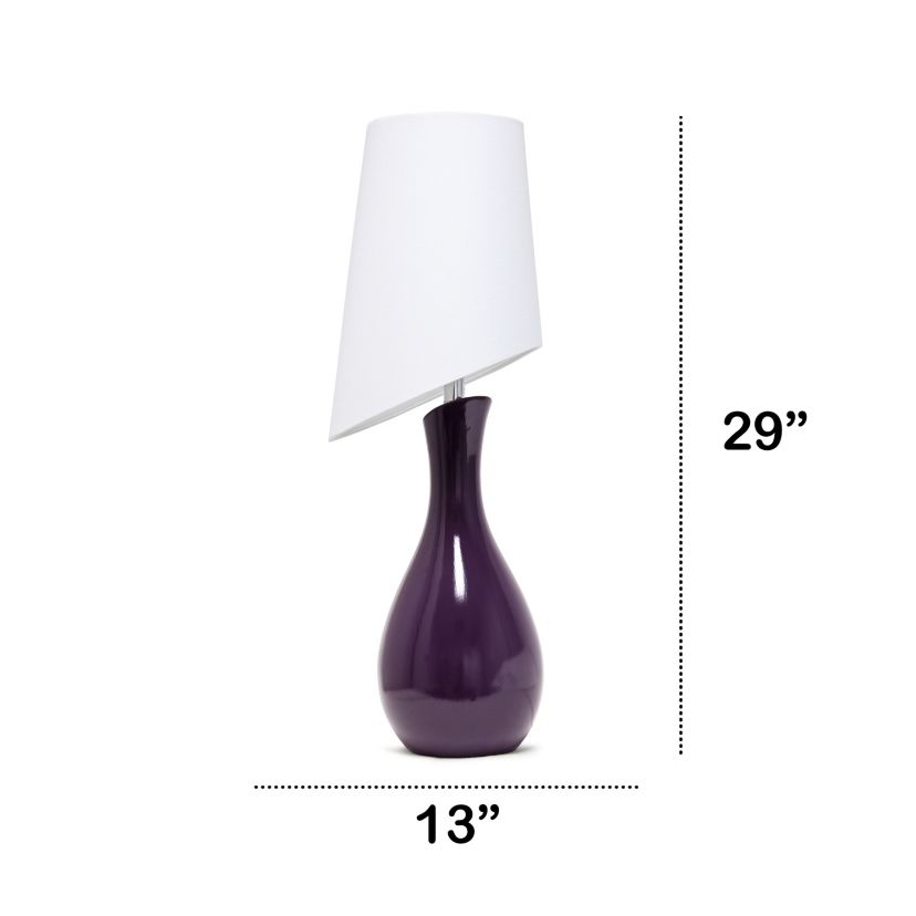 29" Eggplant Contemporary Table Lamp with Slanted White Shade for Living Room, Office, Entryway, Nightstand, Dining Room, Eggplant Purple