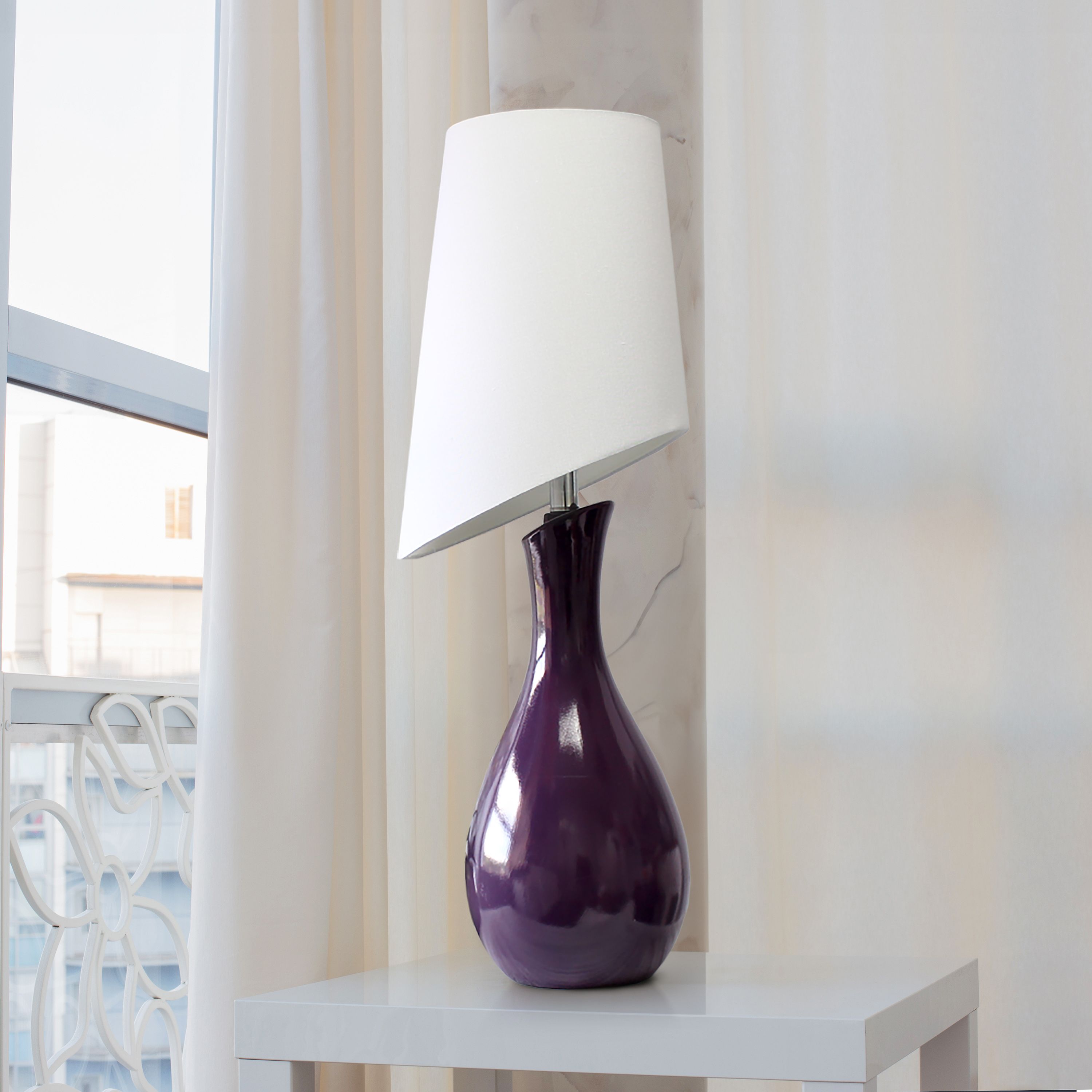29" Eggplant Contemporary Table Lamp with Slanted White Shade for Living Room, Office, Entryway, Nightstand, Dining Room, Eggplant Purple