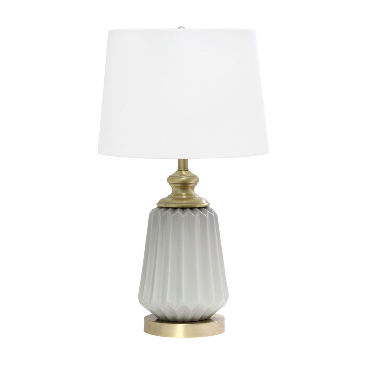 25" Classic Fluted Ceramic and Metal Table Lamp with White Fabric Shade