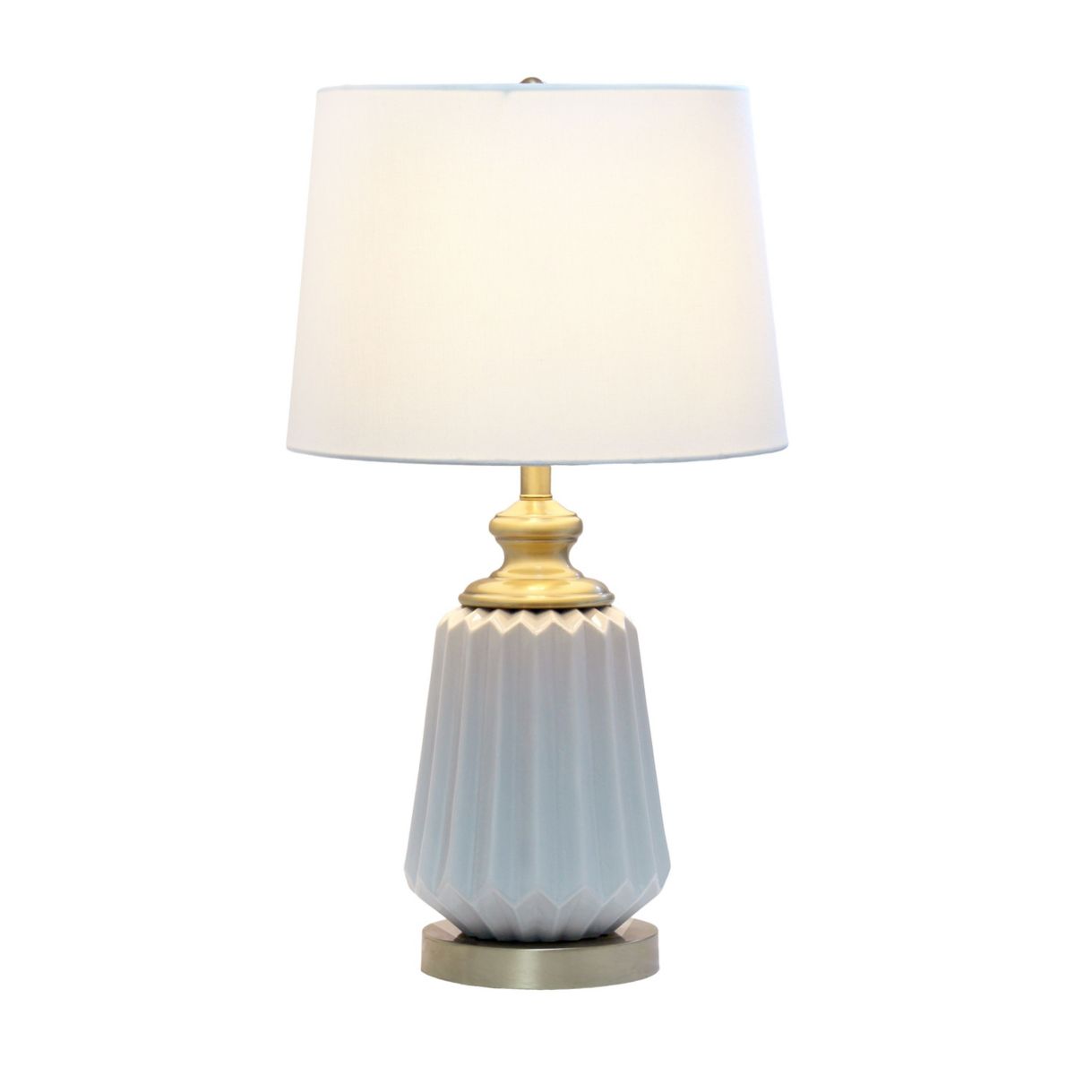 25" Classic Fluted Ceramic and Metal Table Lamp with White Fabric Shade