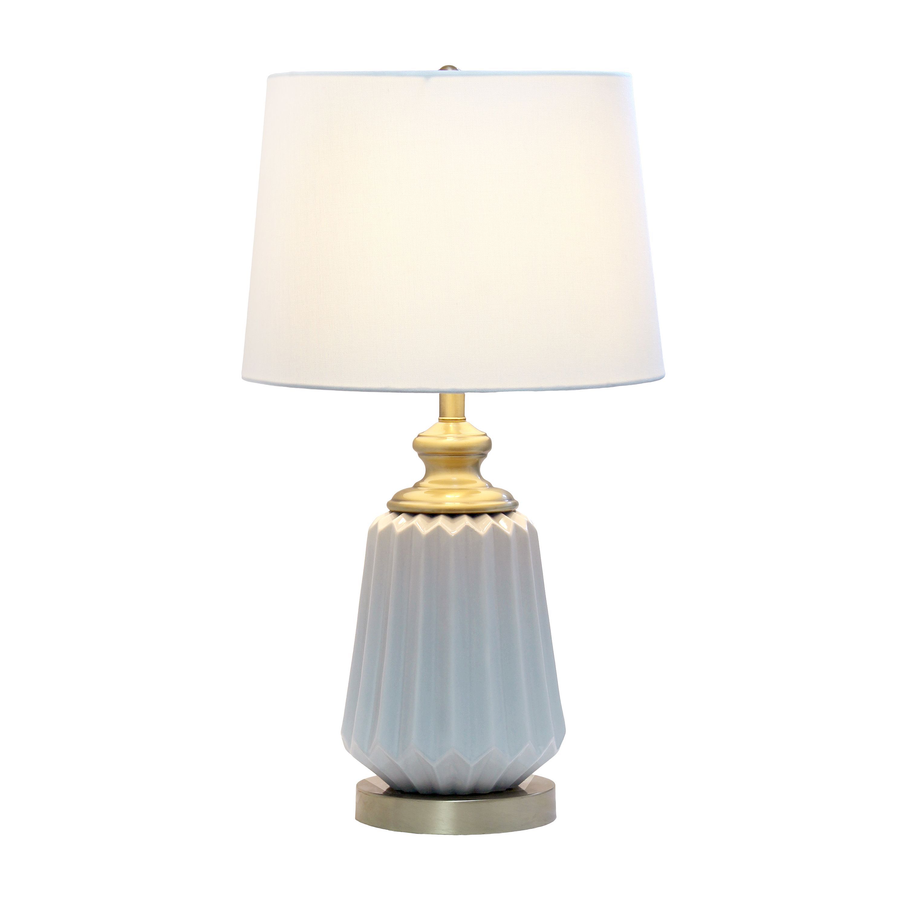 25" Classic Fluted Ceramic and Metal Table Lamp with White Fabric Shade