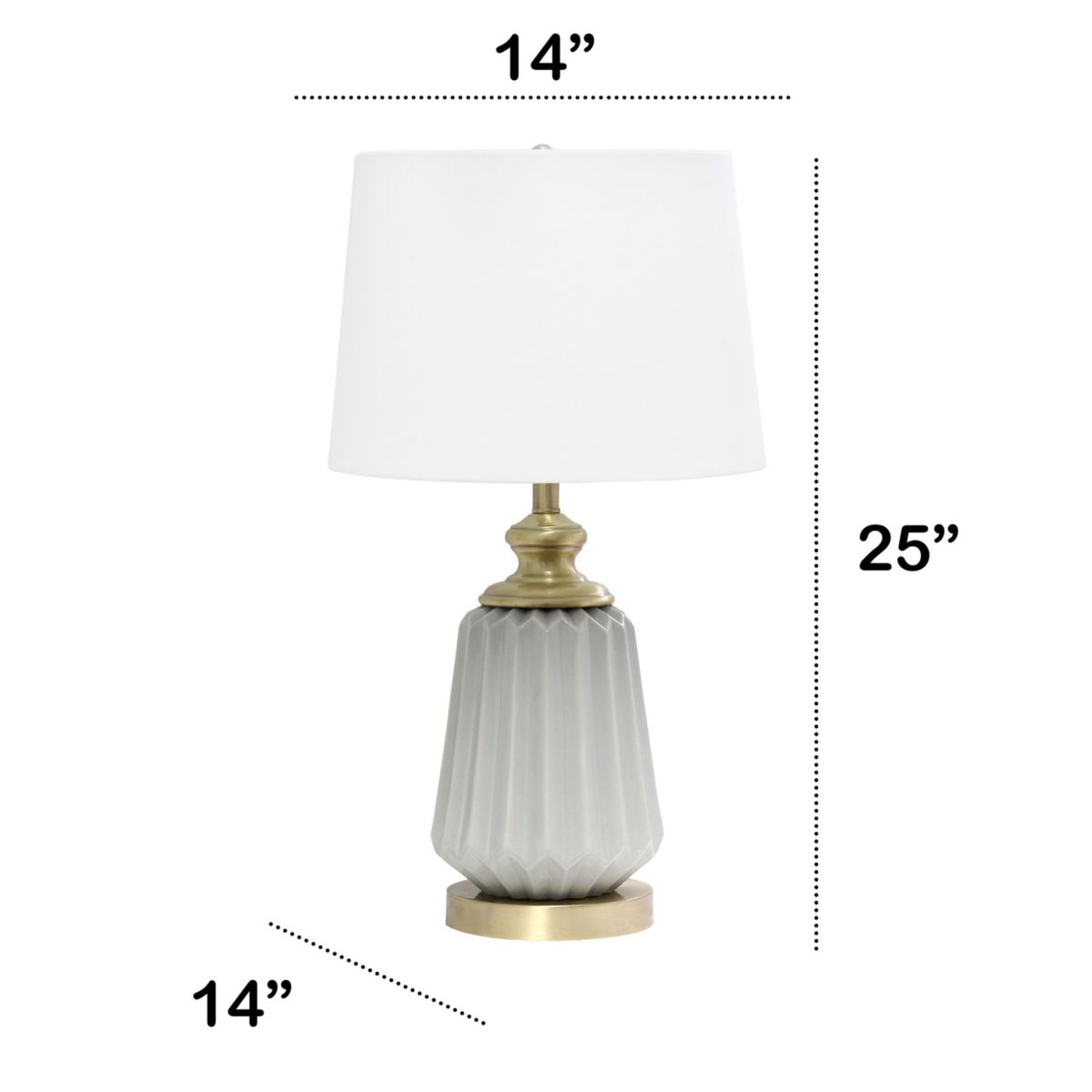 25" Classic Fluted Ceramic and Metal Table Lamp with White Fabric Shade