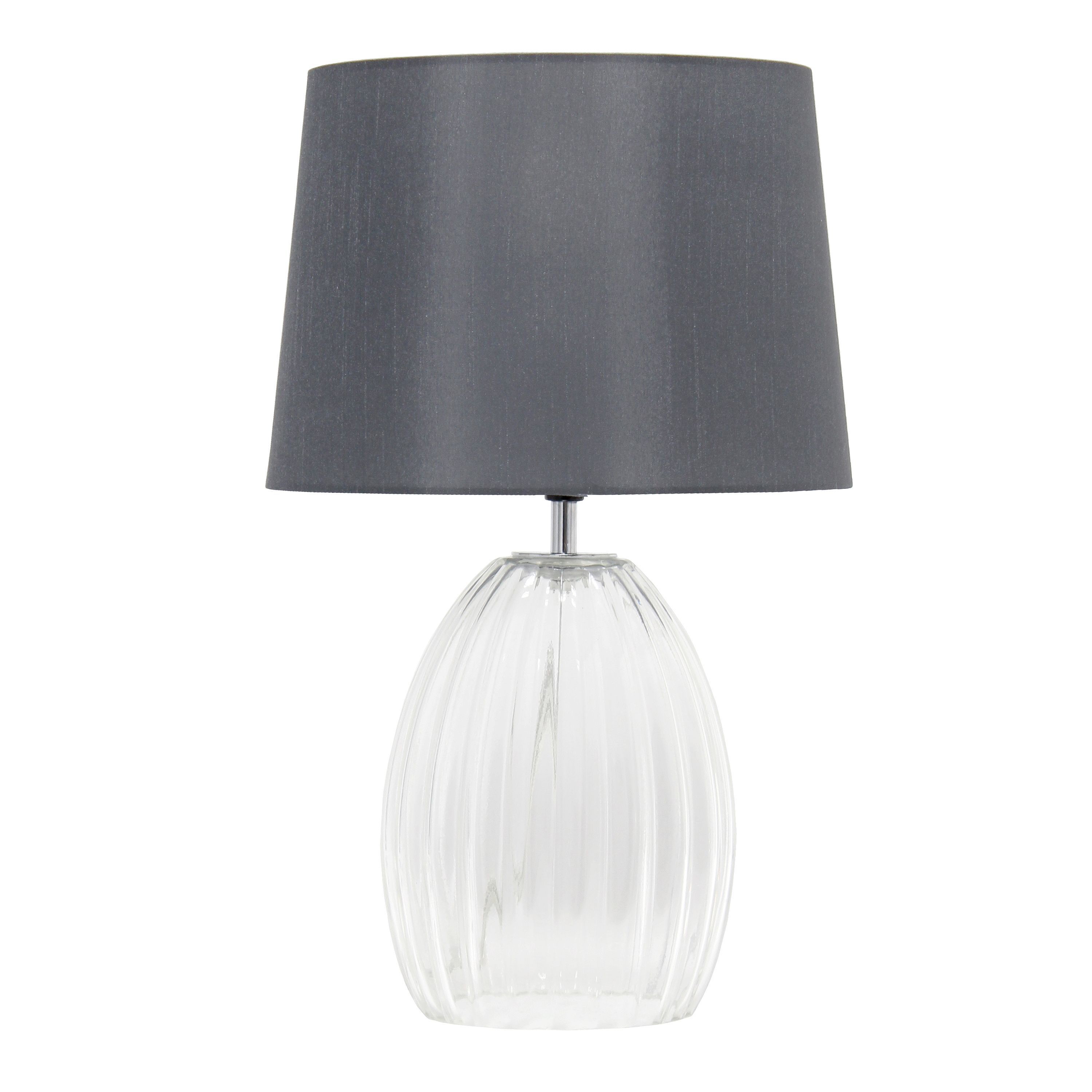 17.63" Contemporary Fluted Glass Bedside Table Lamp with Gray Fabric Shade