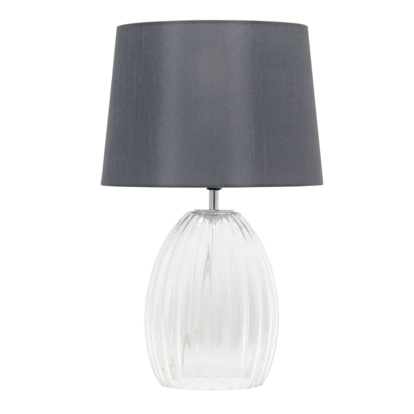 17.63" Contemporary Fluted Glass Bedside Table Lamp with Gray Fabric Shade