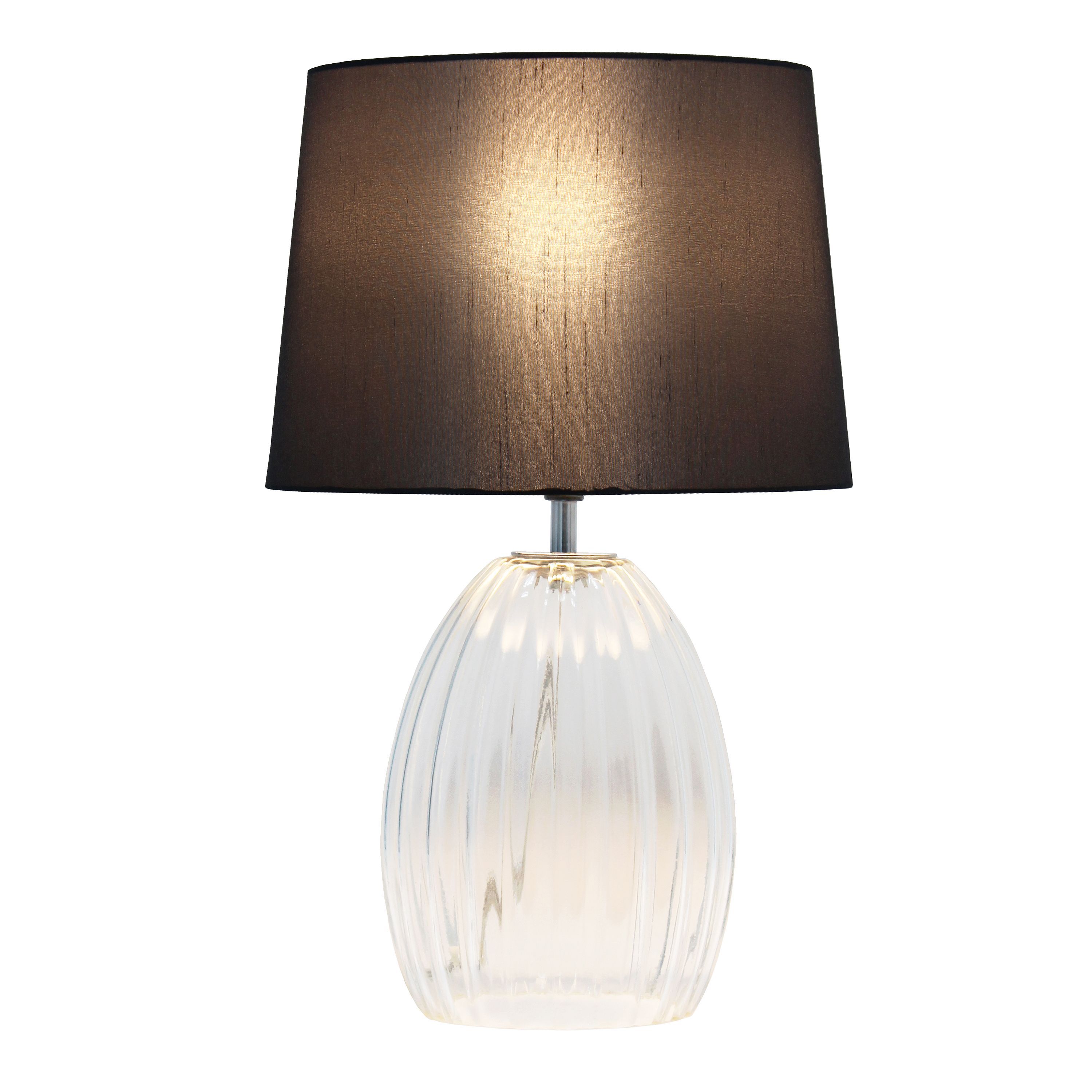 17.63" Contemporary Fluted Glass Bedside Table Lamp with Gray Fabric Shade