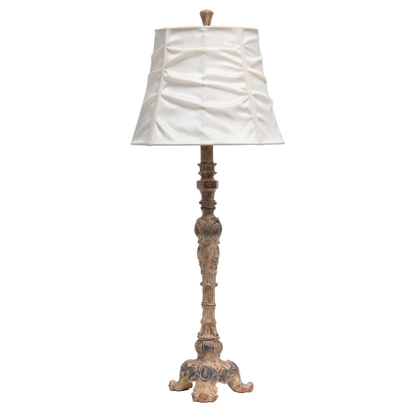 31" Tall Vintage Embellished Table Lamp with Ruffled Cream Shade for Living Room, Office, Entryway, Nightstand, Dining Room, Antique Color