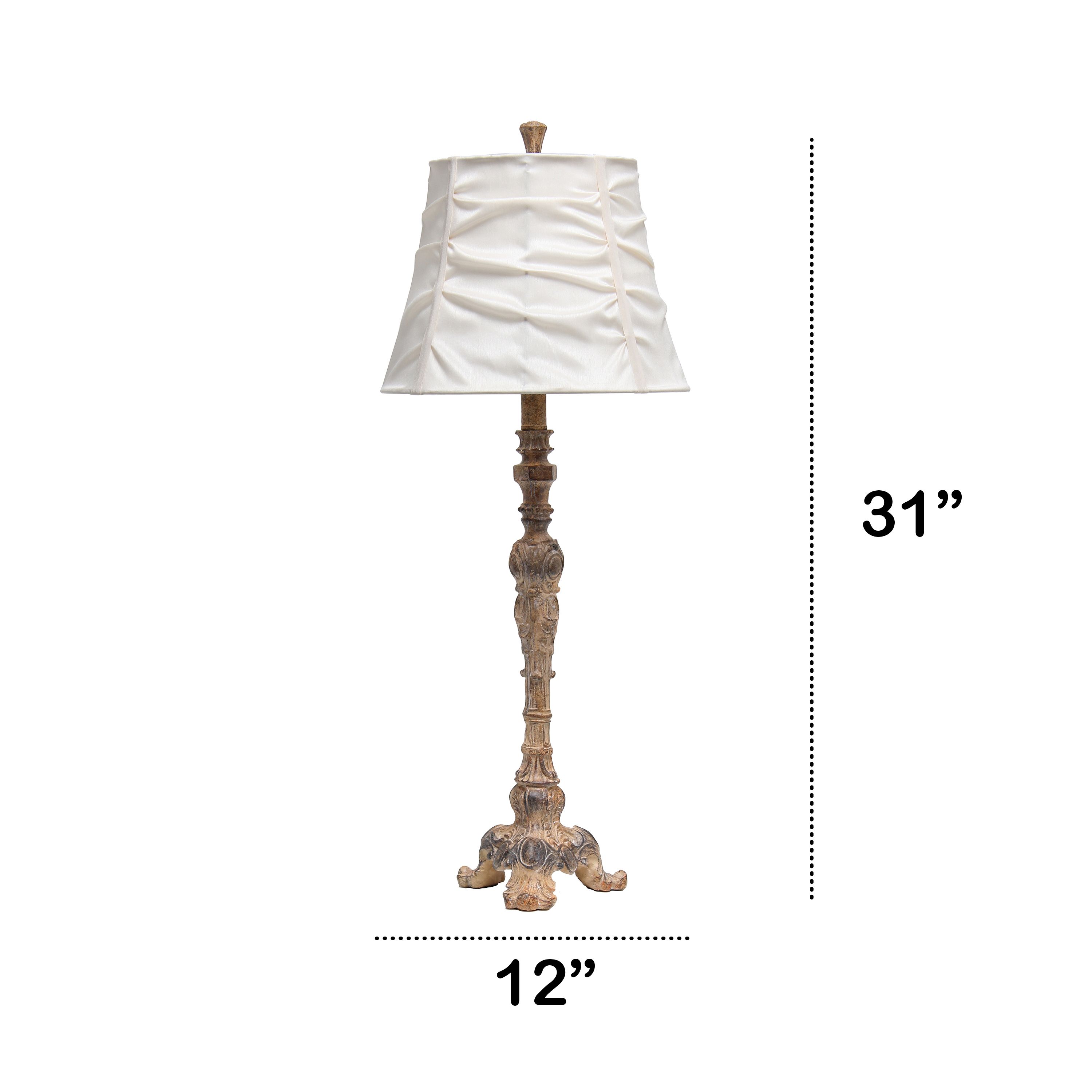 31" Tall Vintage Embellished Table Lamp with Ruffled Cream Shade for Living Room, Office, Entryway, Nightstand, Dining Room, Antique Color