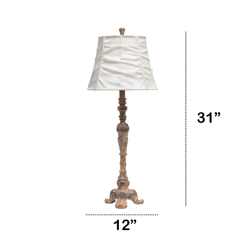 31" Tall Vintage Embellished Table Lamp with Ruffled Cream Shade for Living Room, Office, Entryway, Nightstand, Dining Room, Antique Color