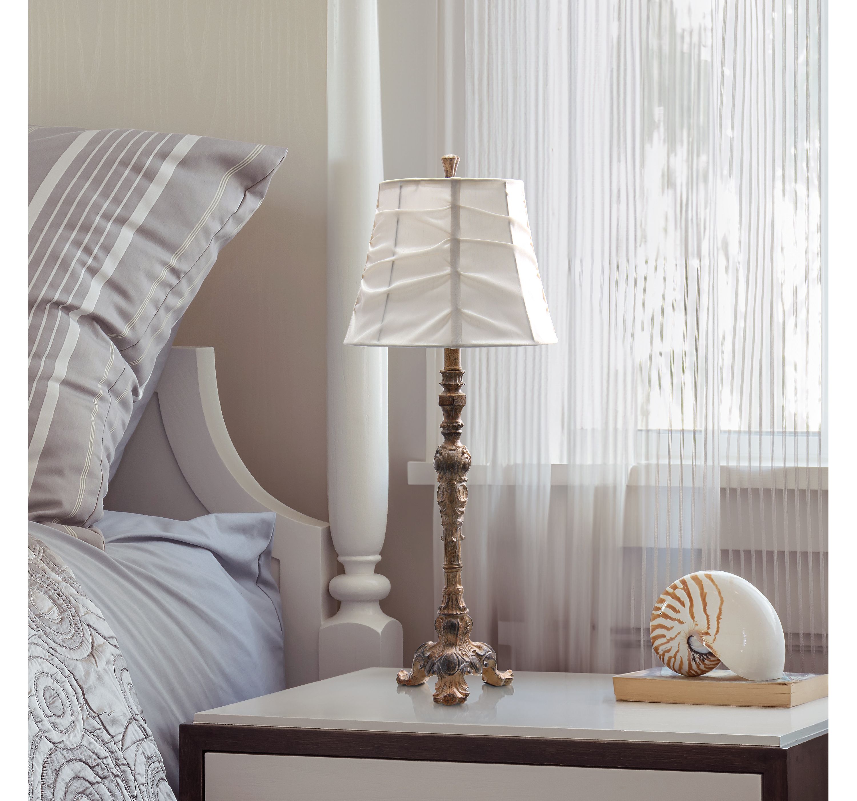 31" Tall Vintage Embellished Table Lamp with Ruffled Cream Shade for Living Room, Office, Entryway, Nightstand, Dining Room, Antique Color