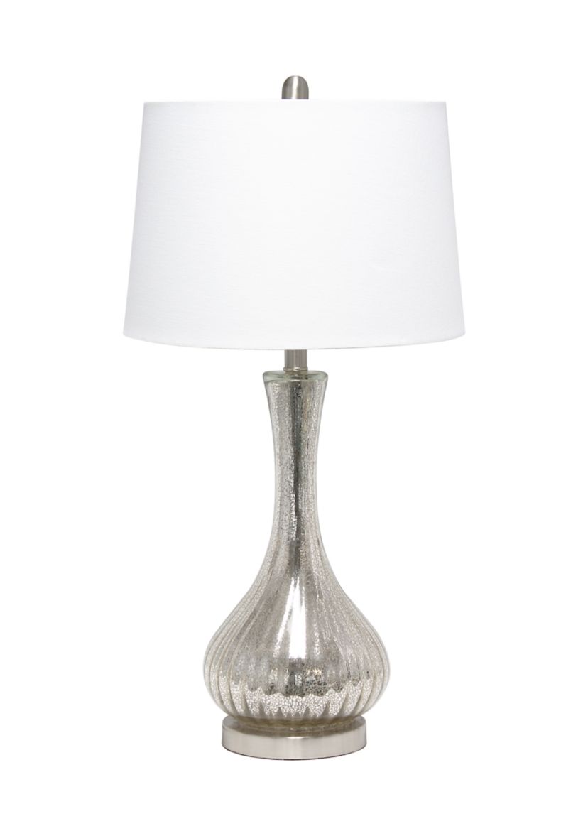 Speckled Mercury Tear Drop Table Lamp with White Fabric Shade