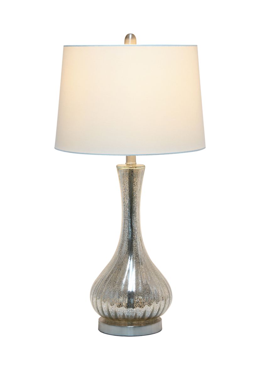 Speckled Mercury Tear Drop Table Lamp with White Fabric Shade
