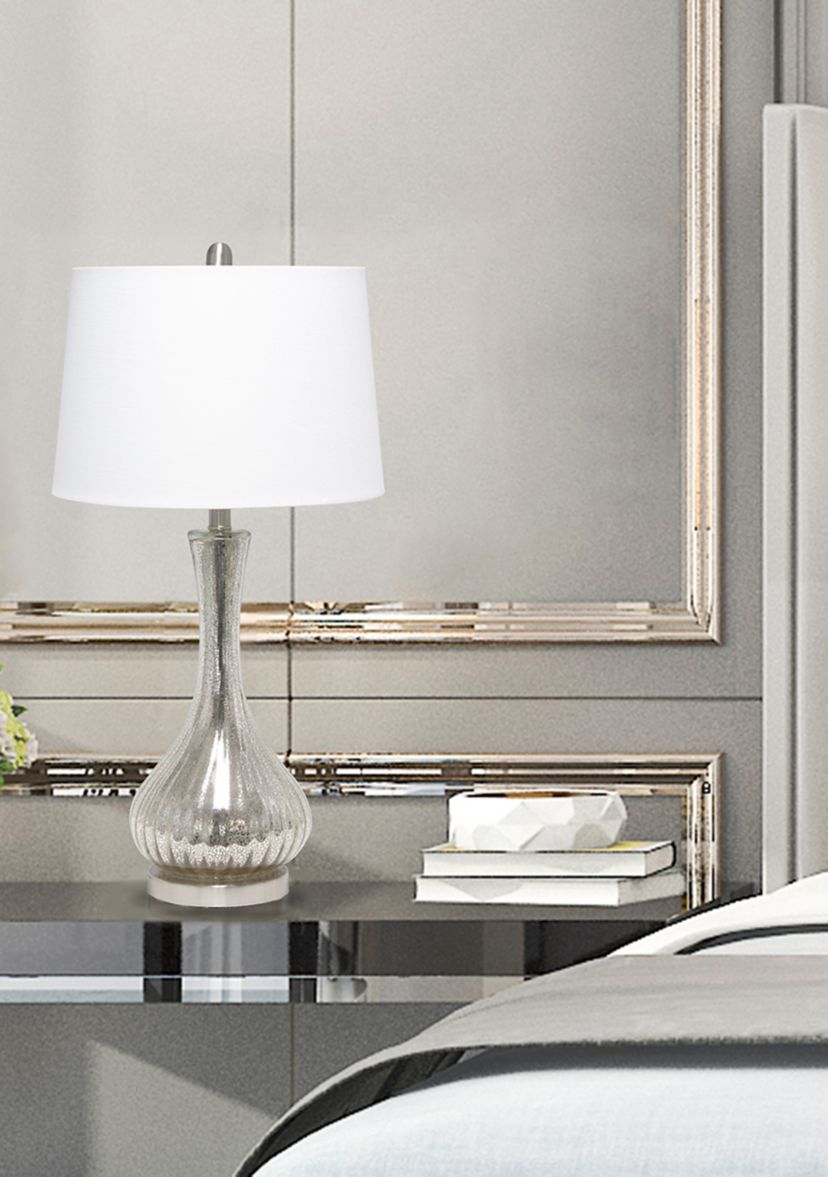 Speckled Mercury Tear Drop Table Lamp with White Fabric Shade