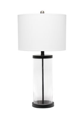 Entrapped Glass Table Lamp with White Fabric Shade