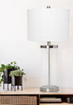 Entrapped Glass Table Lamp with White Fabric Shade