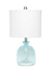 Clear Blue Hammered Glass Jar Table Lamp with White Linen Shade