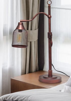 Lalia Home Vintage Arched Table Lamp with Iron Mesh Shade, Red