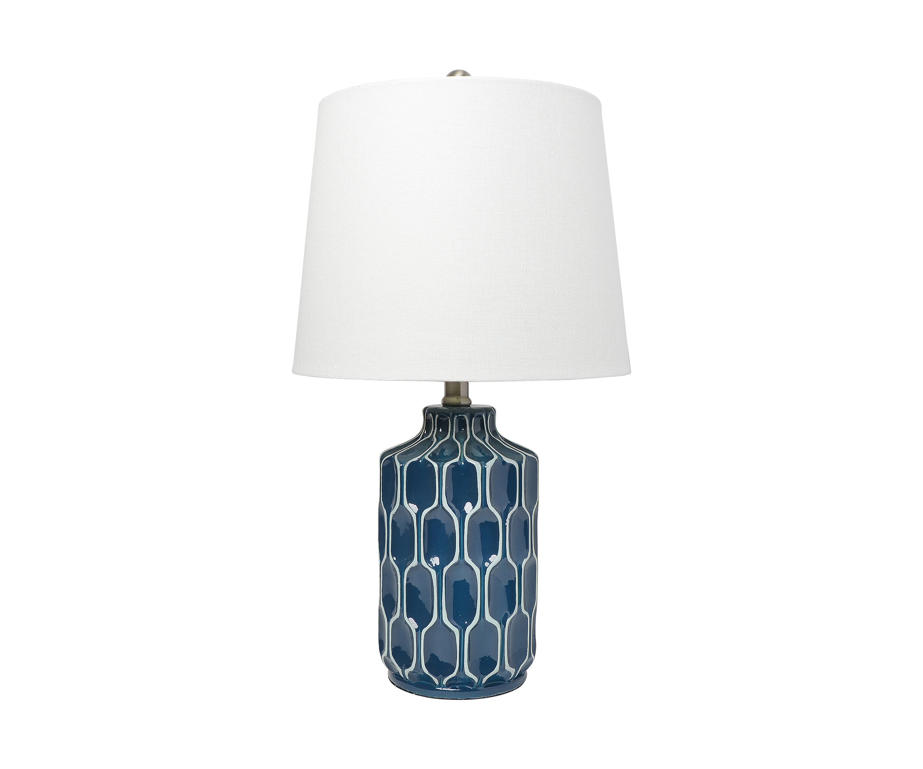 Moroccan Table Lamp with Fabric White Shade, Blue