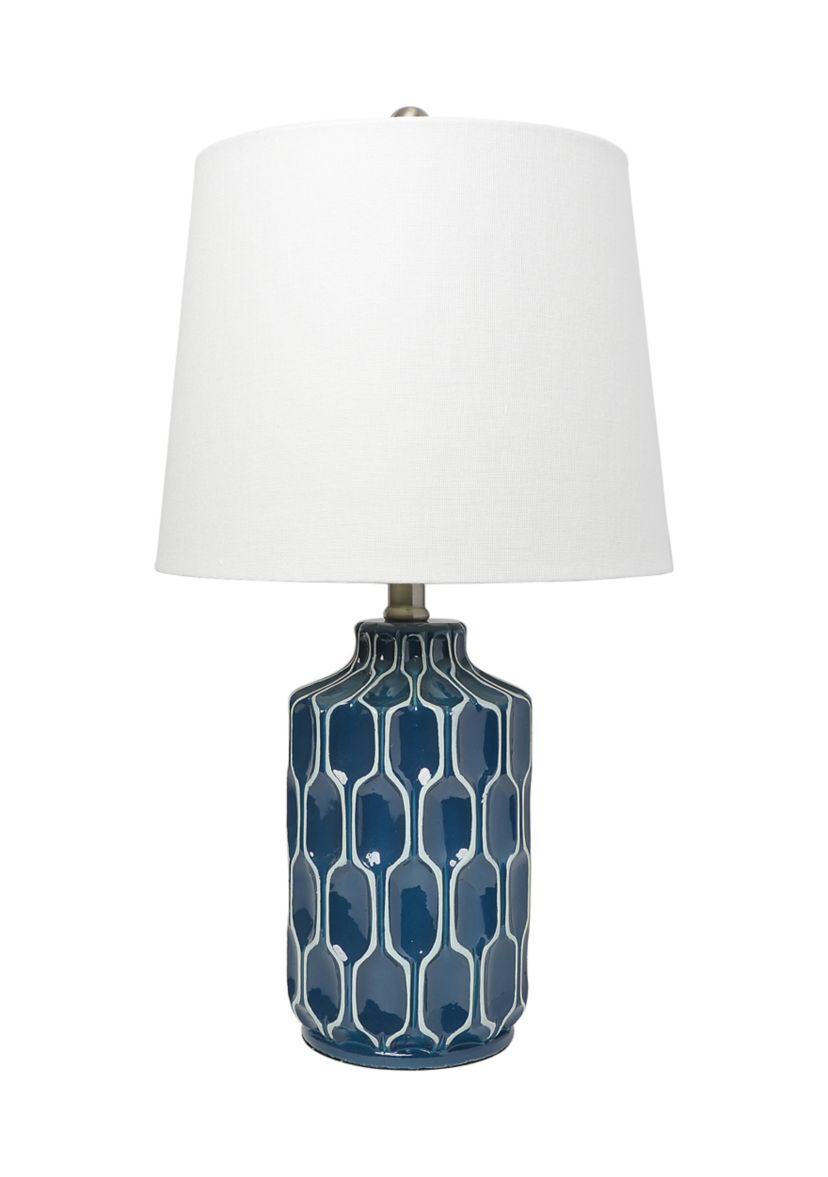 Moroccan Table Lamp with Fabric White Shade, Blue