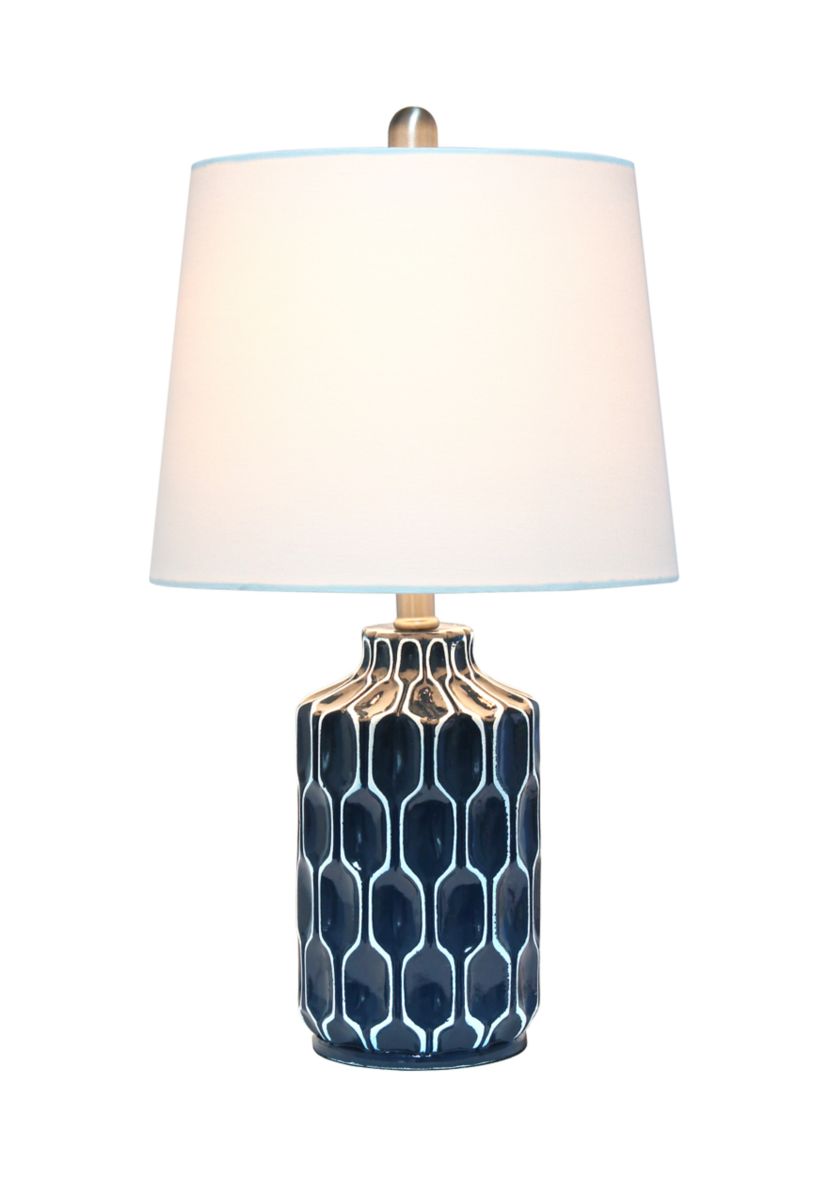Moroccan Table Lamp with Fabric White Shade, Blue