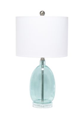 Lalia Home Oval Glass Table Lamp with White Drum Shade, Clear Blue | belk