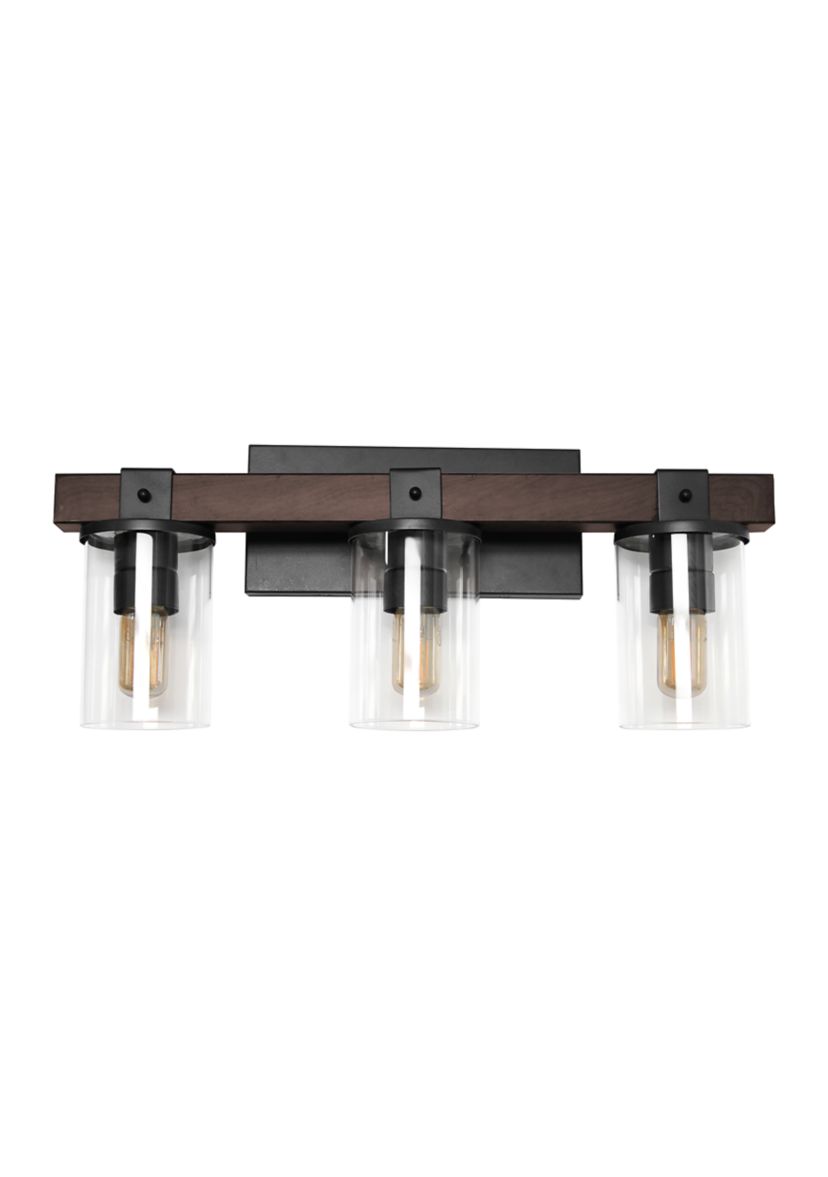 Farmhouse Rustic Wood Look 3 Light Bath Vanity, Brown