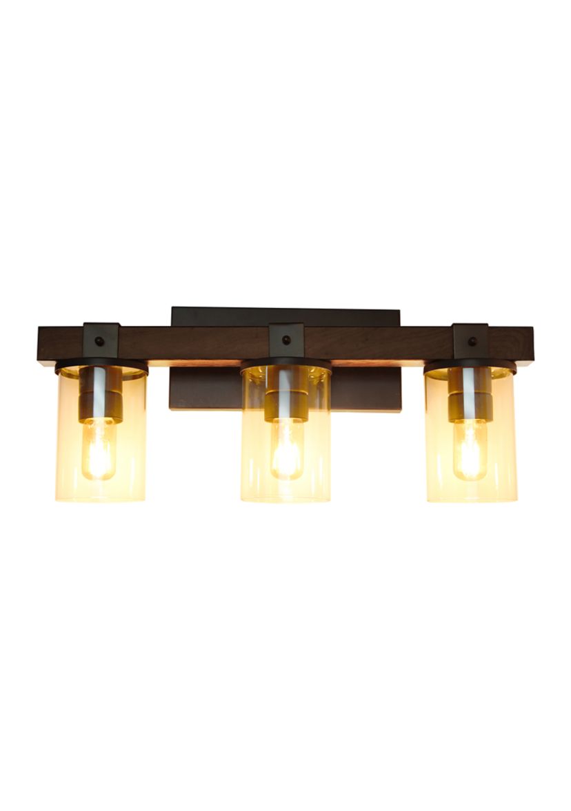Farmhouse Rustic Wood Look 3 Light Bath Vanity, Brown