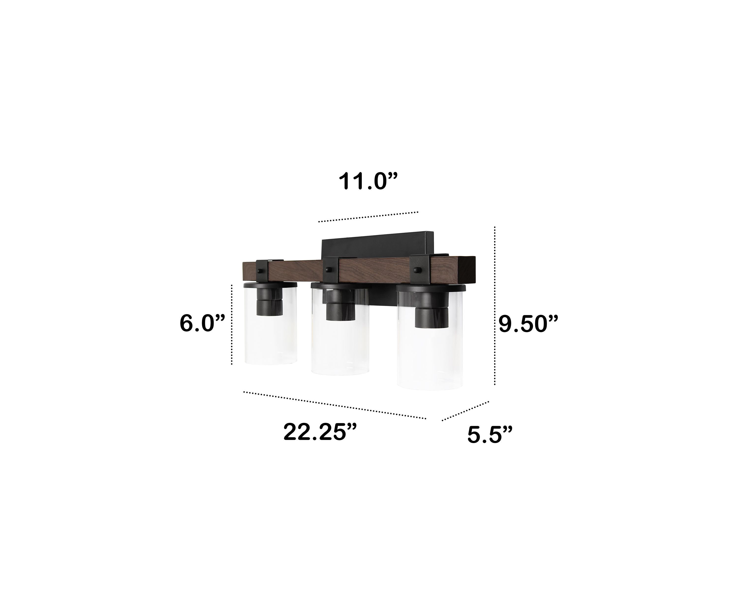 Farmhouse Rustic Wood Look 3 Light Bath Vanity, Brown