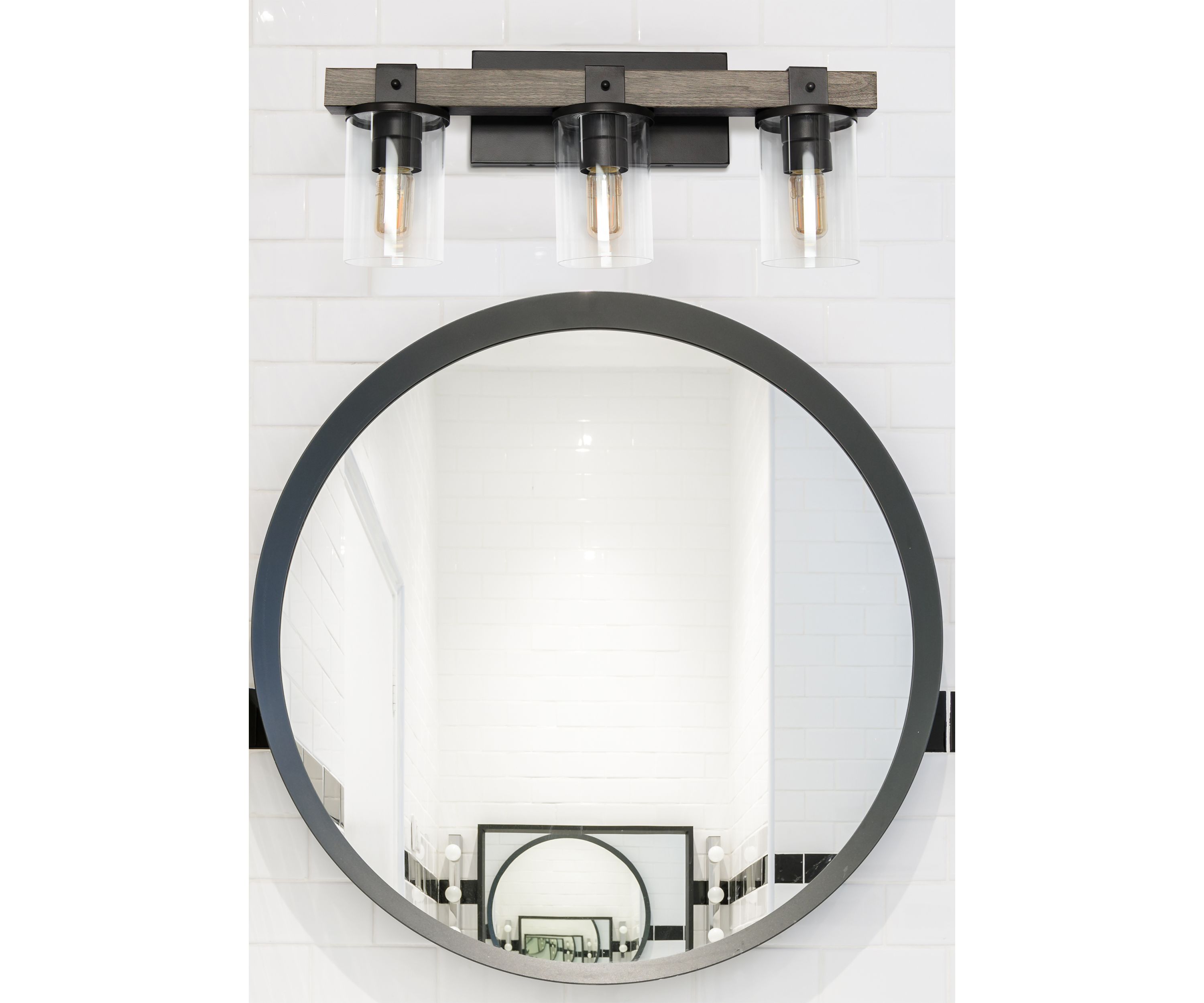Farmhouse Rustic Wood Look 3 Light Bath Vanity, Gray