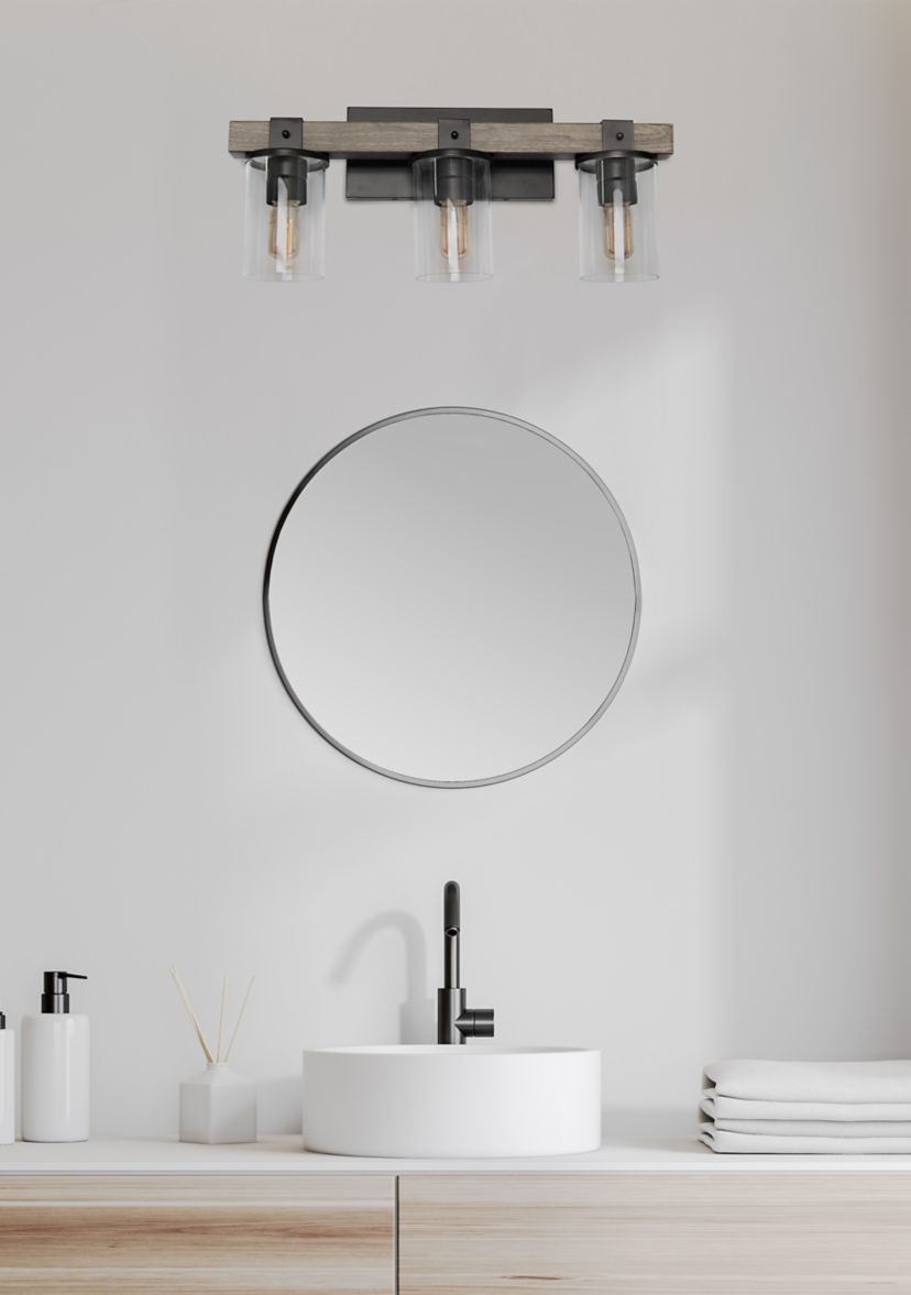 Farmhouse Rustic Wood Look 3 Light Bath Vanity, Gray