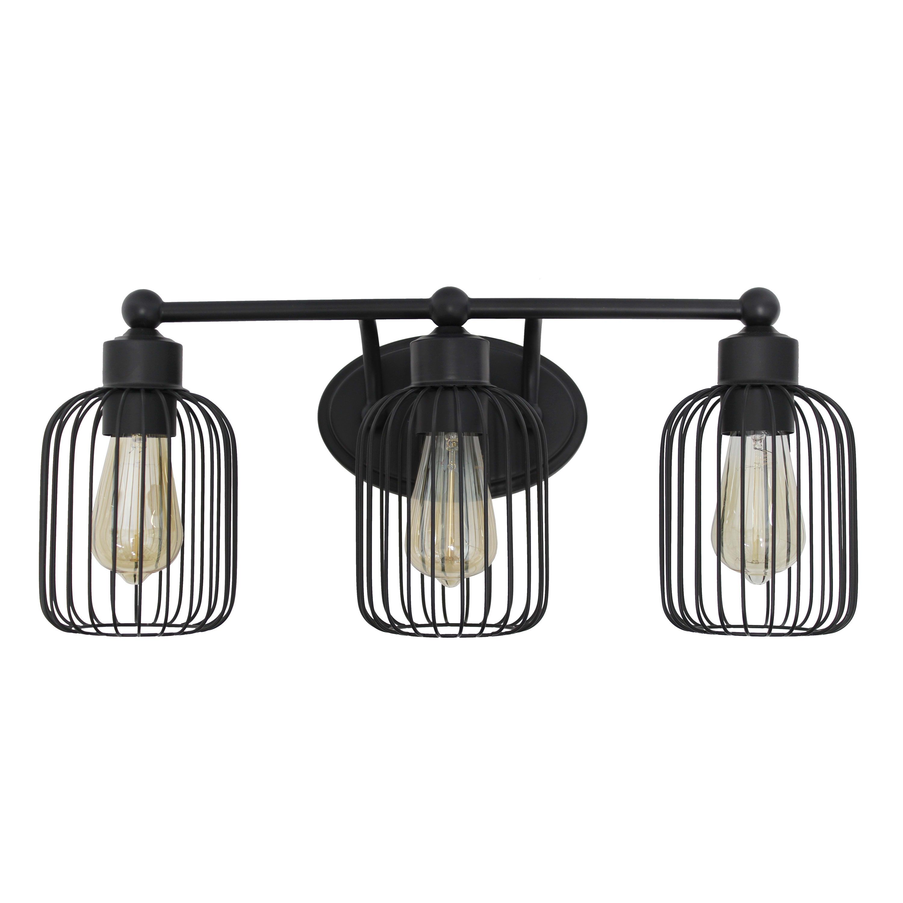 Ironhouse Three Light Industrial Decorative Cage Vanity Uplight Downlight Wall Mounted Fixture