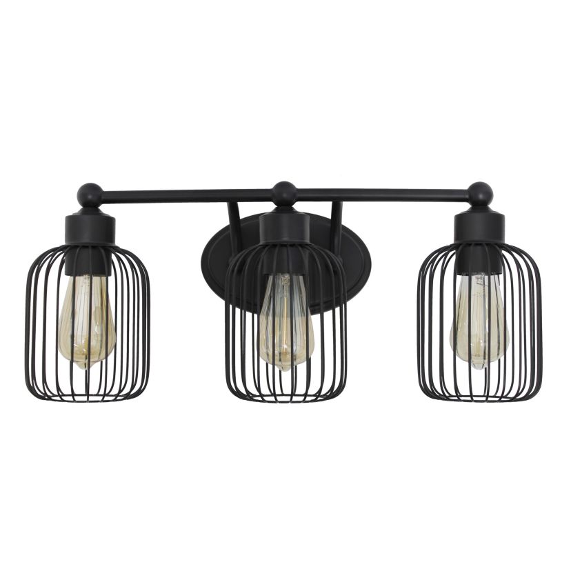 Ironhouse Three Light Industrial Decorative Cage Vanity Uplight Downlight Wall Mounted Fixture