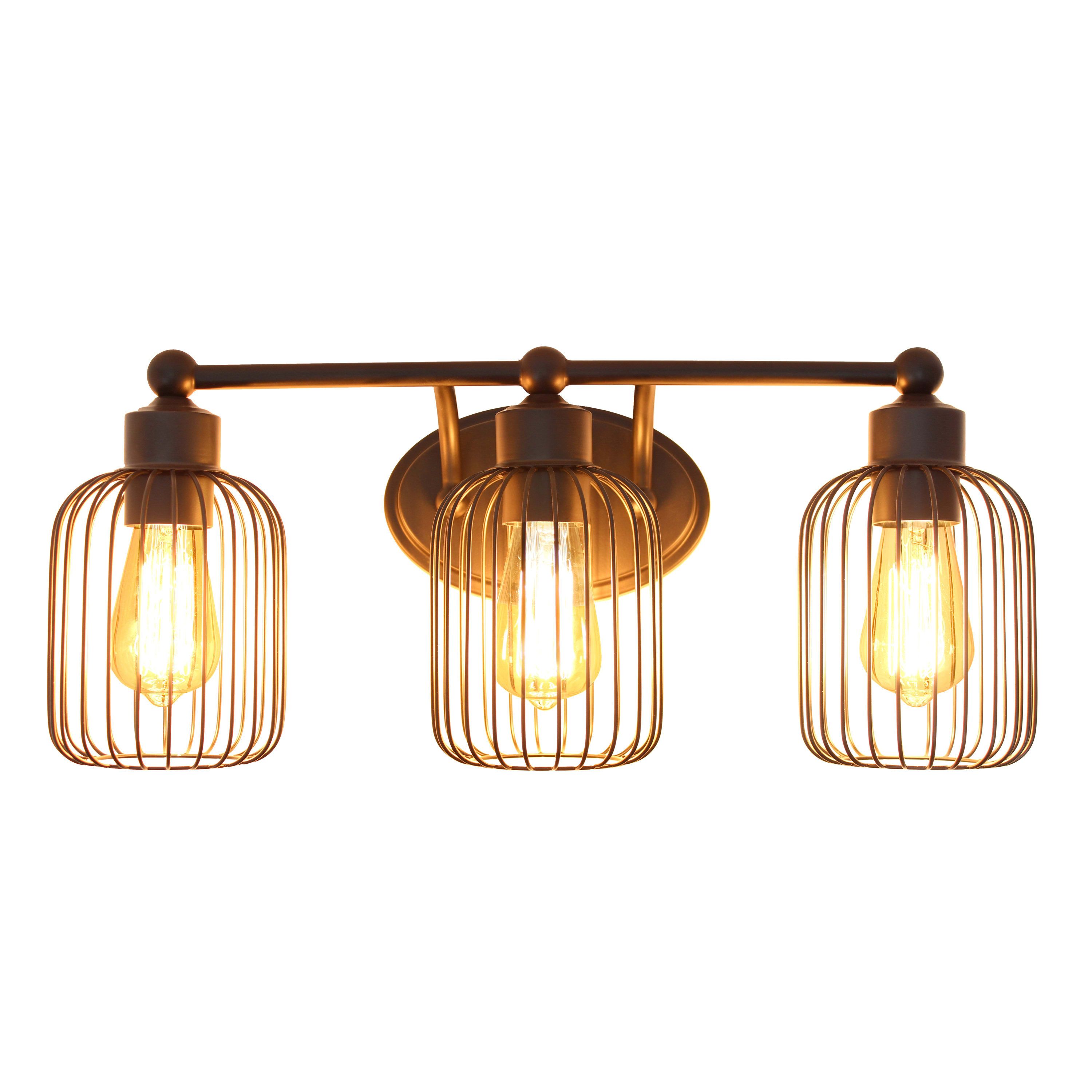 Ironhouse Three Light Industrial Decorative Cage Vanity Uplight Downlight Wall Mounted Fixture