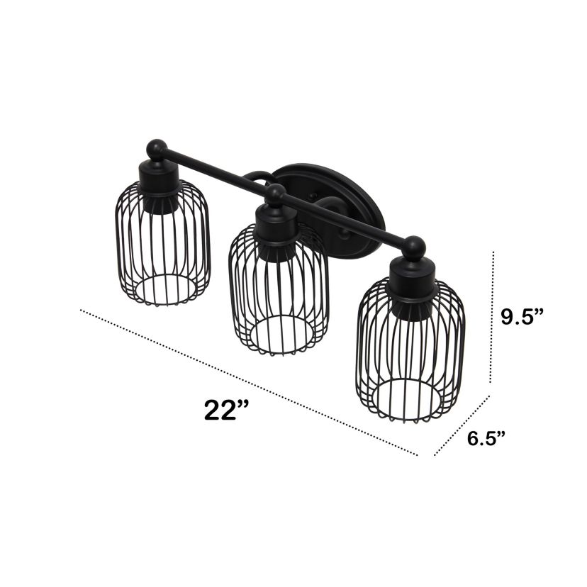 Ironhouse Three Light Industrial Decorative Cage Vanity Uplight Downlight Wall Mounted Fixture