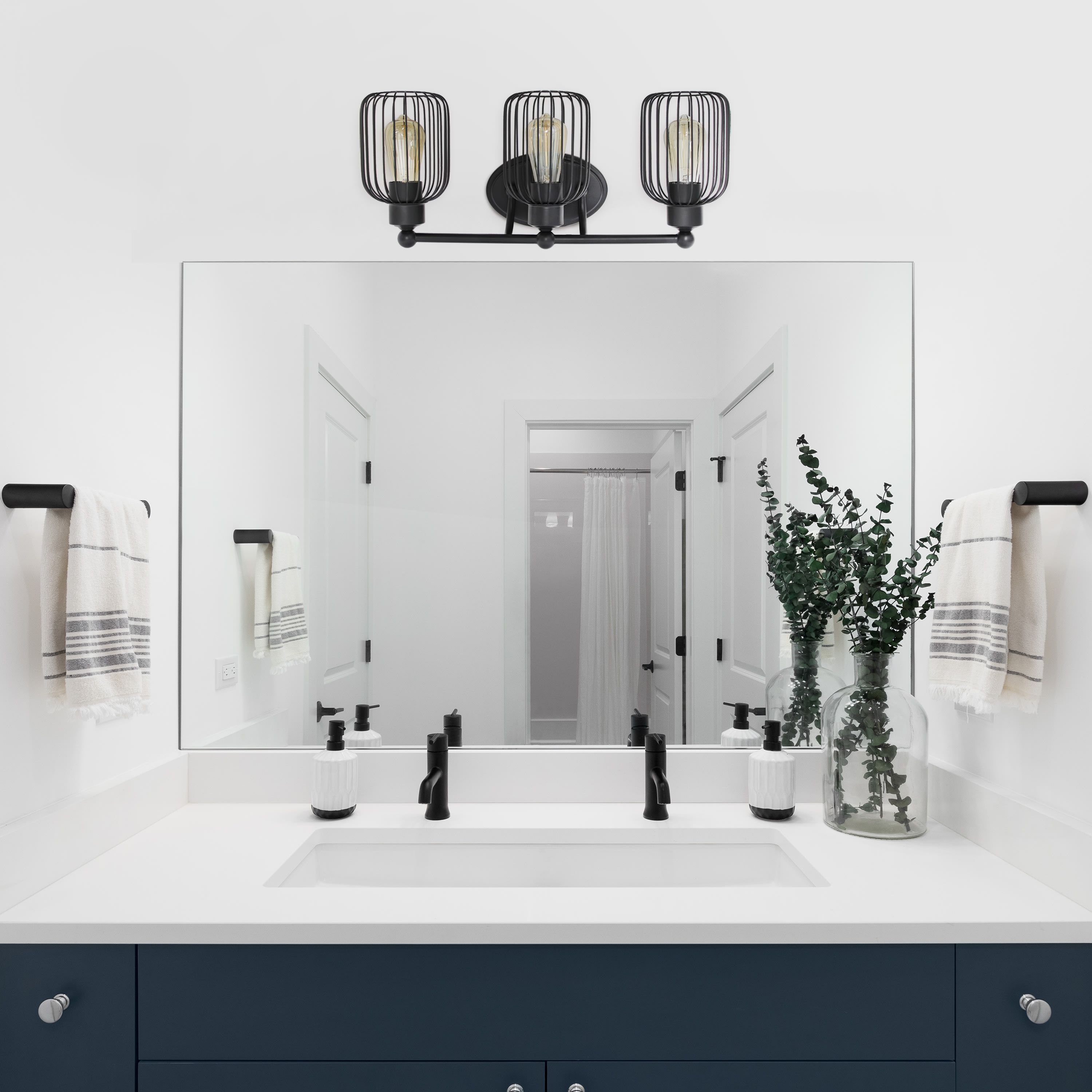 Ironhouse Three Light Industrial Decorative Cage Vanity Uplight Downlight Wall Mounted Fixture
