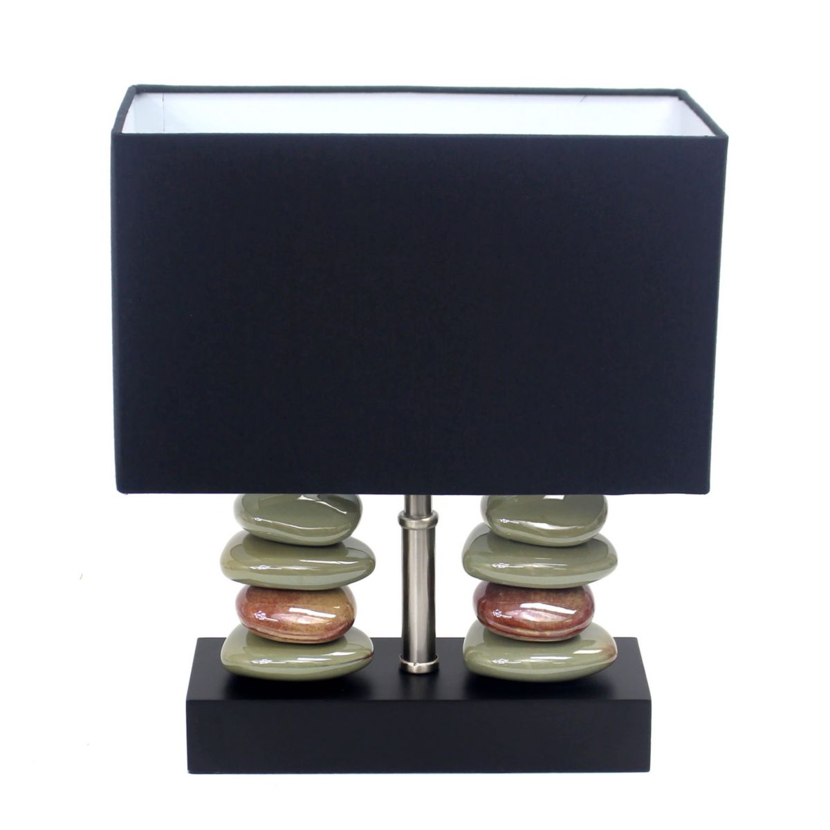 14" Rectangular Dual Stacked Stone Ceramic Table Lamp with Black Shade, with LED Bulb